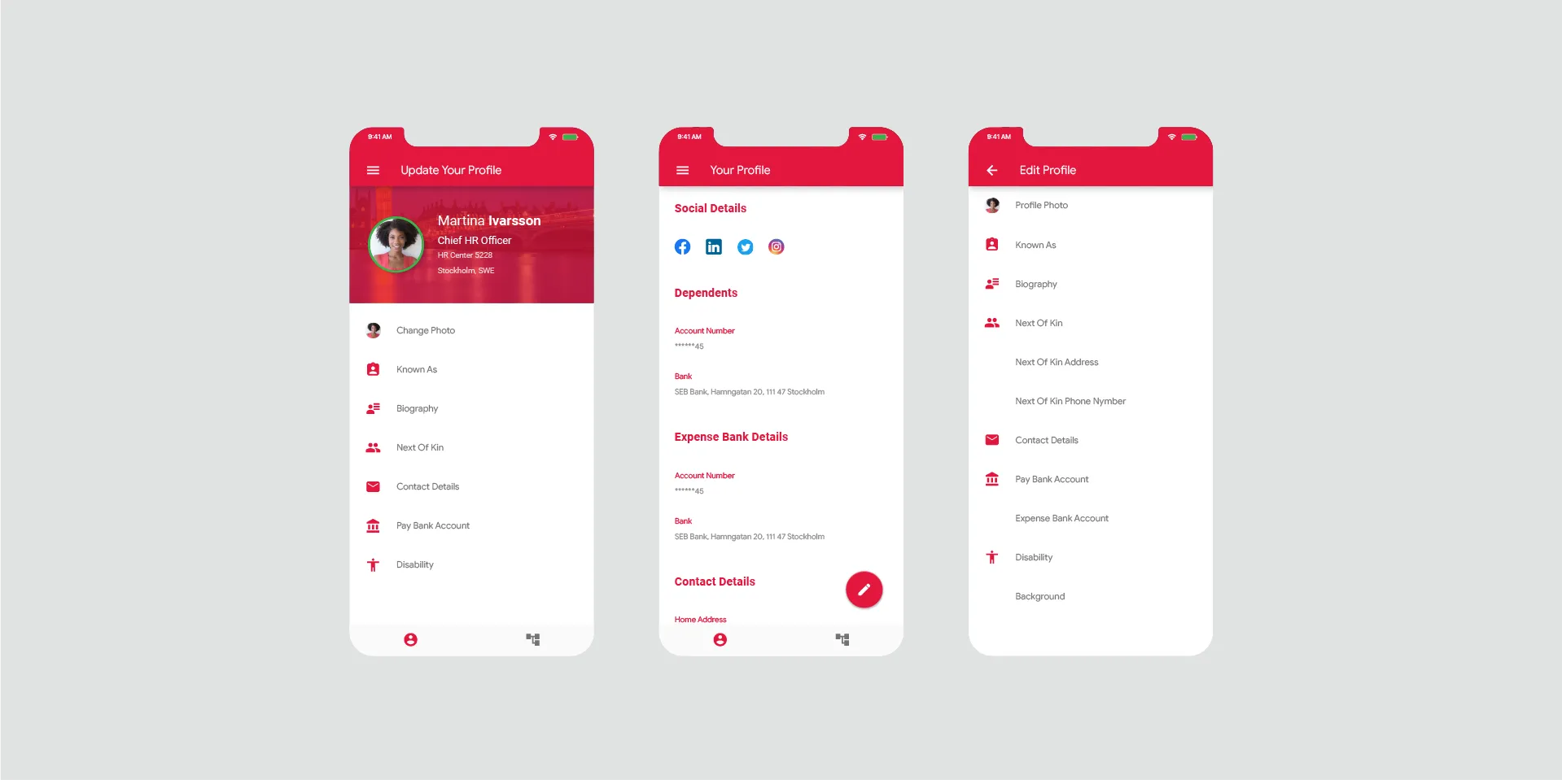 Native profile screen design